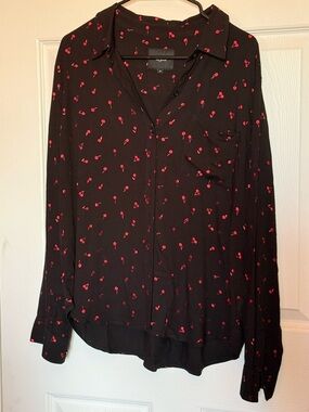 Rails Black Button-Down with Red Metallic Cherry Pattern